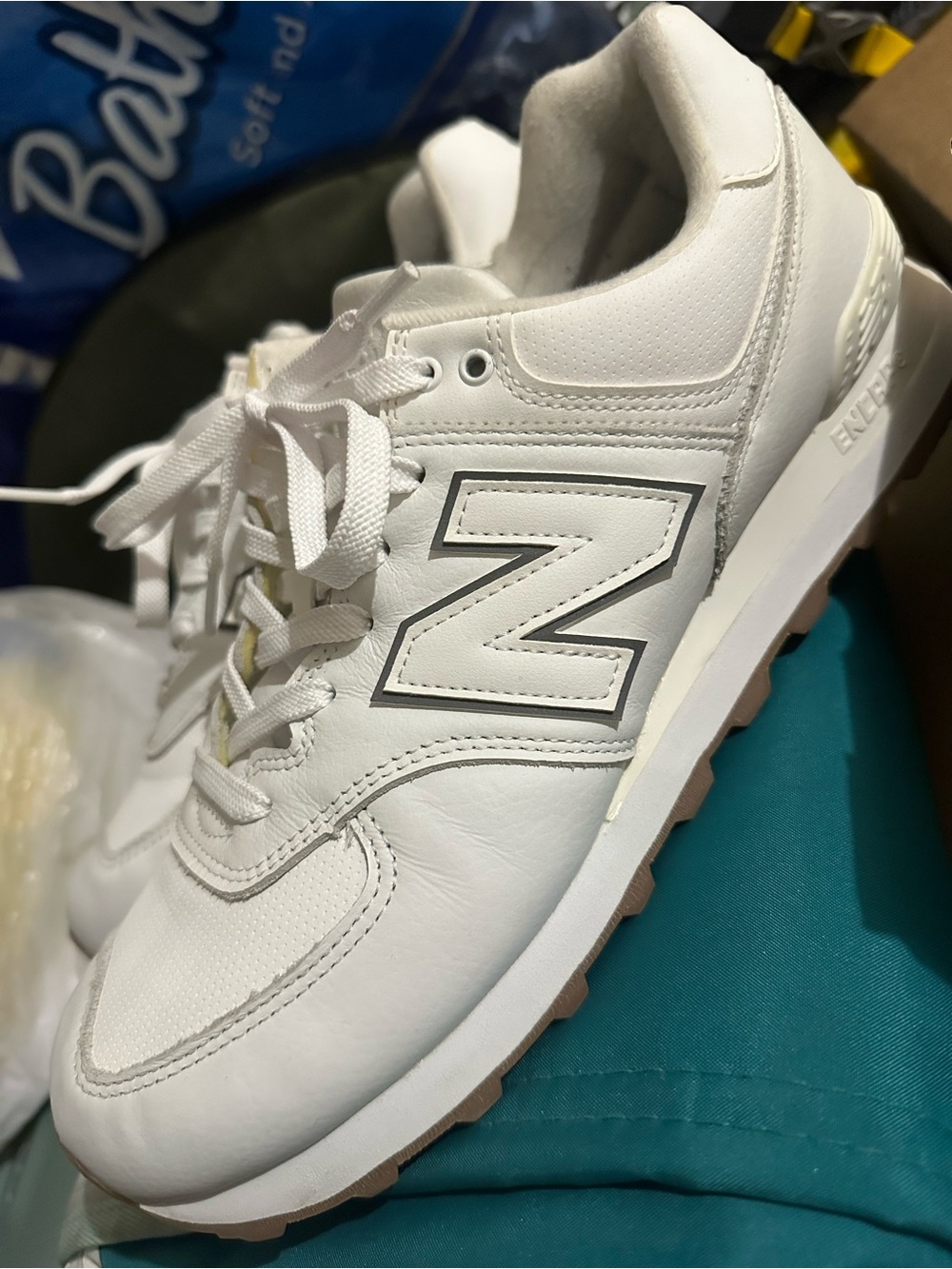 New Balance White Leather Low-Top Sneakers with Gum Outsole